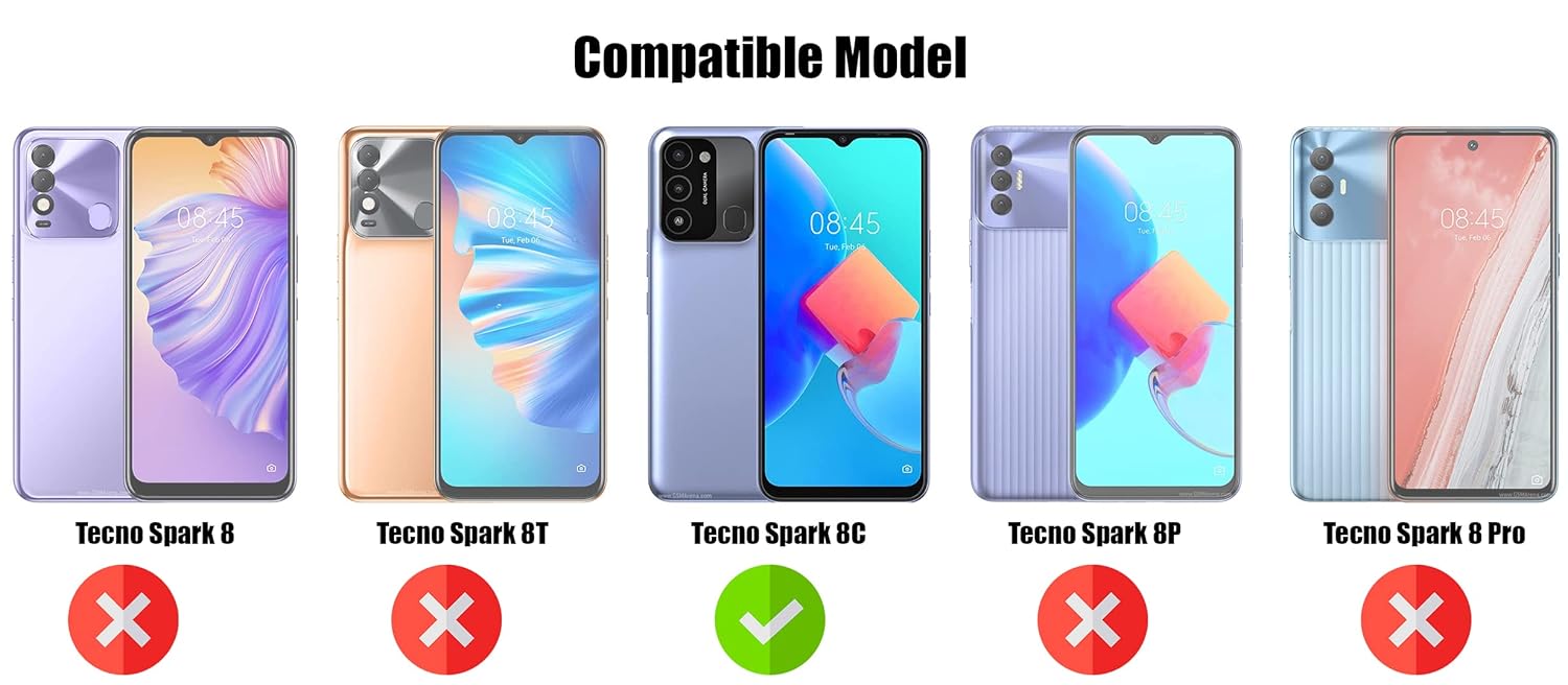 For Tecno Spark 8C Back Cover Case (Shockproof with Polycarbonate Clear Panel)