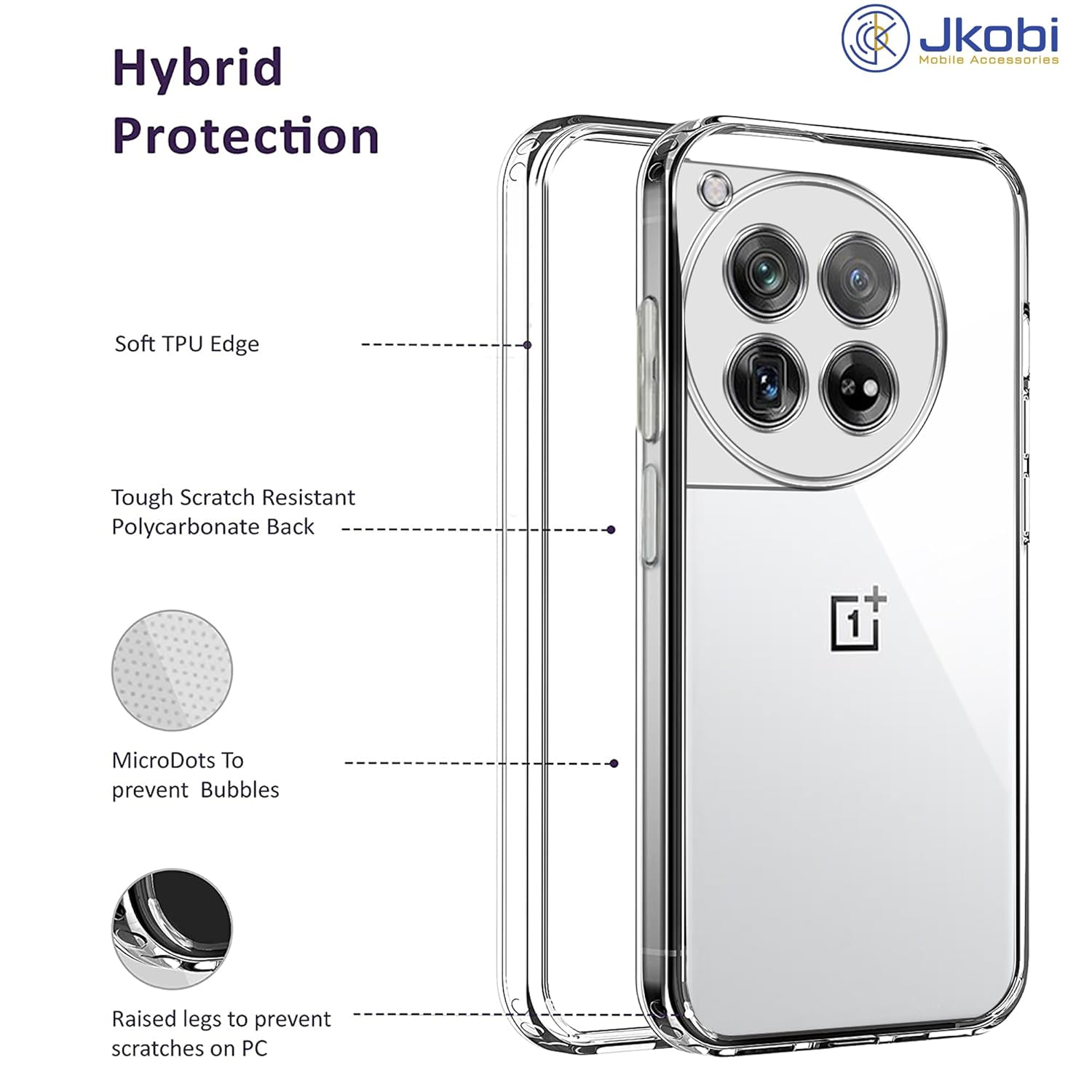 For OnePlus 12 5G Back Case Cover (Shockproof Case with Clear Silicone | Camera Protection | Soft and Flexible)