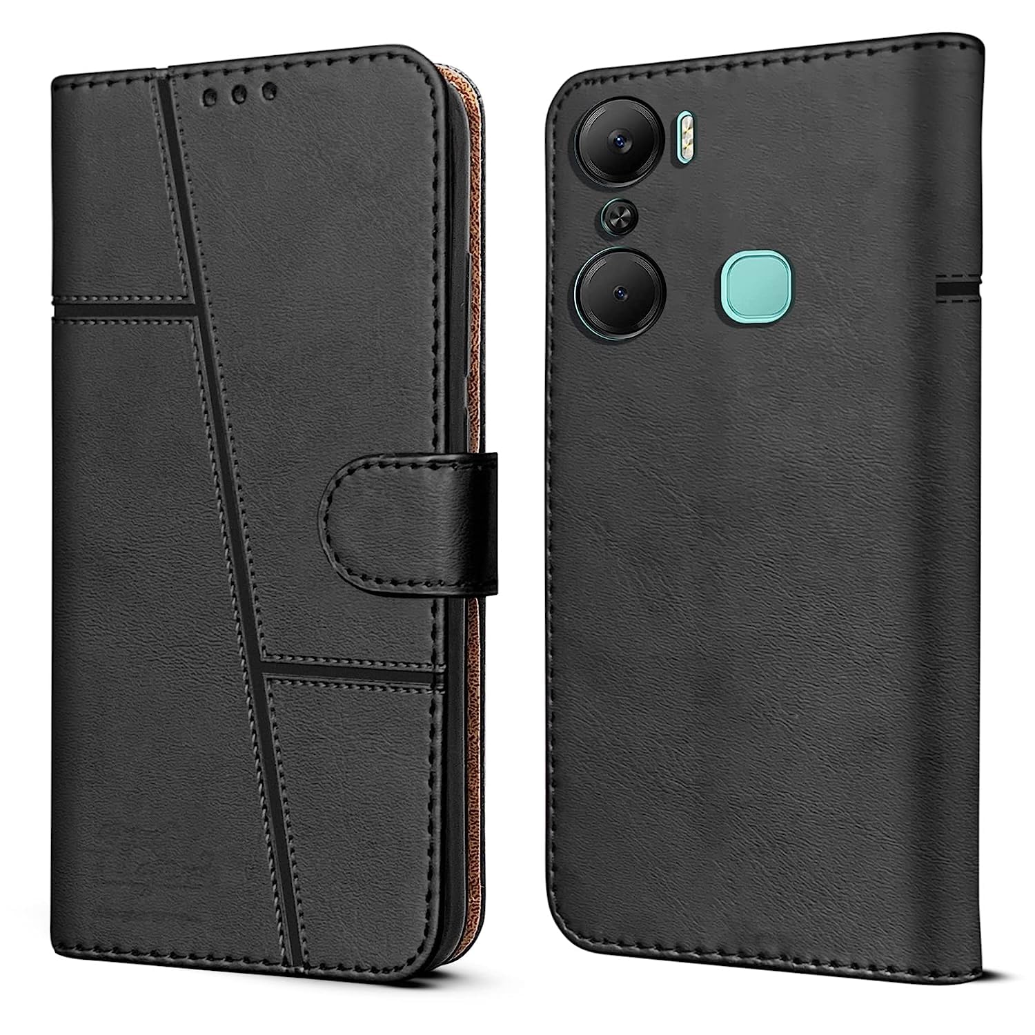 For Infinix Hot 12 Pro Flip Cover Case (Stitched Leather with Magnetic Closure)