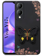 For Vivo Y17s Back Cover Case (Soft Butterfly Embroidery | Women Teen Girls | Camera Protection| Matte Silicone)