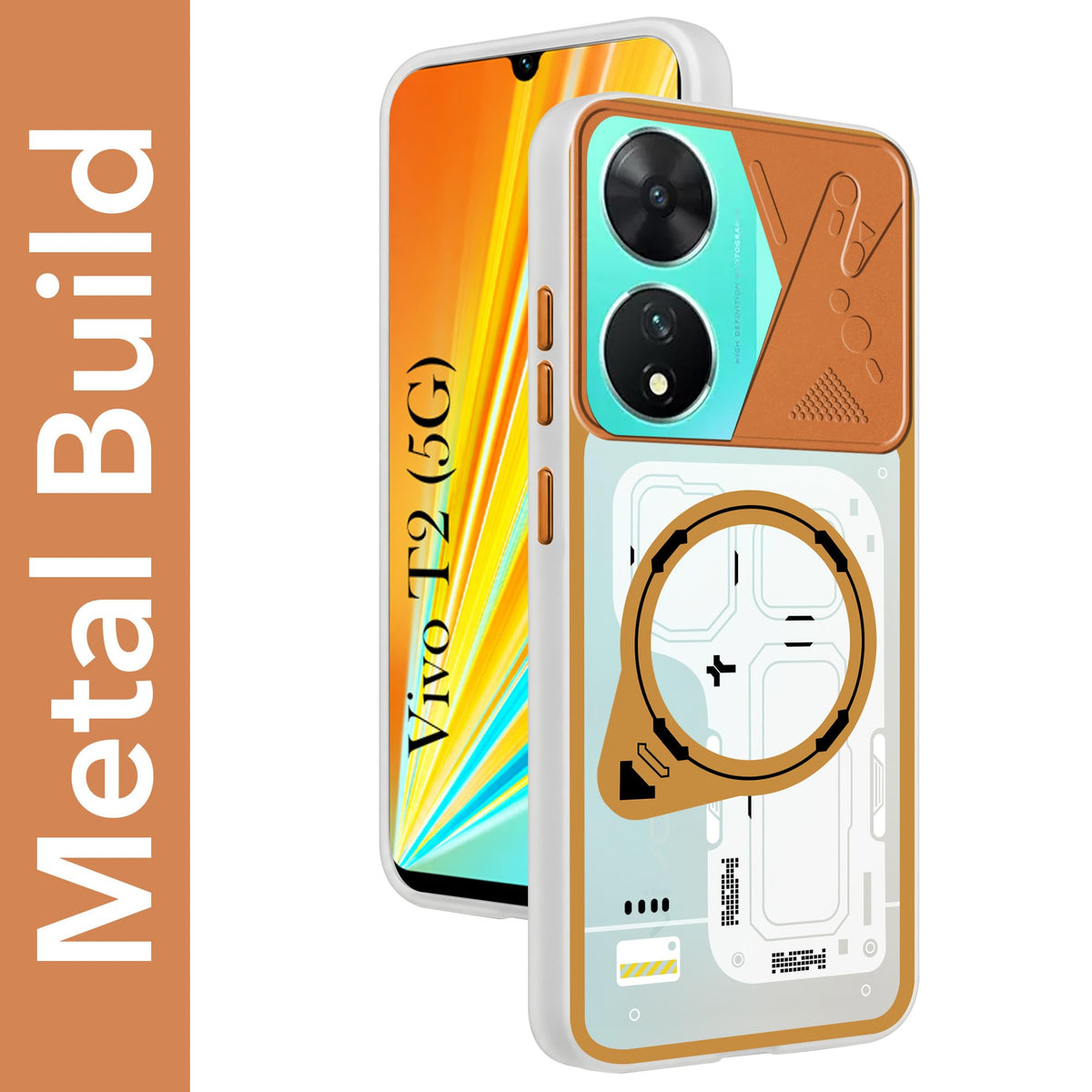 For Vivo T2 Metallic Back Cover Case (Metallic Camera Protection & Buttons | Translucent Milky Shade | Hard Polycarbonate)
