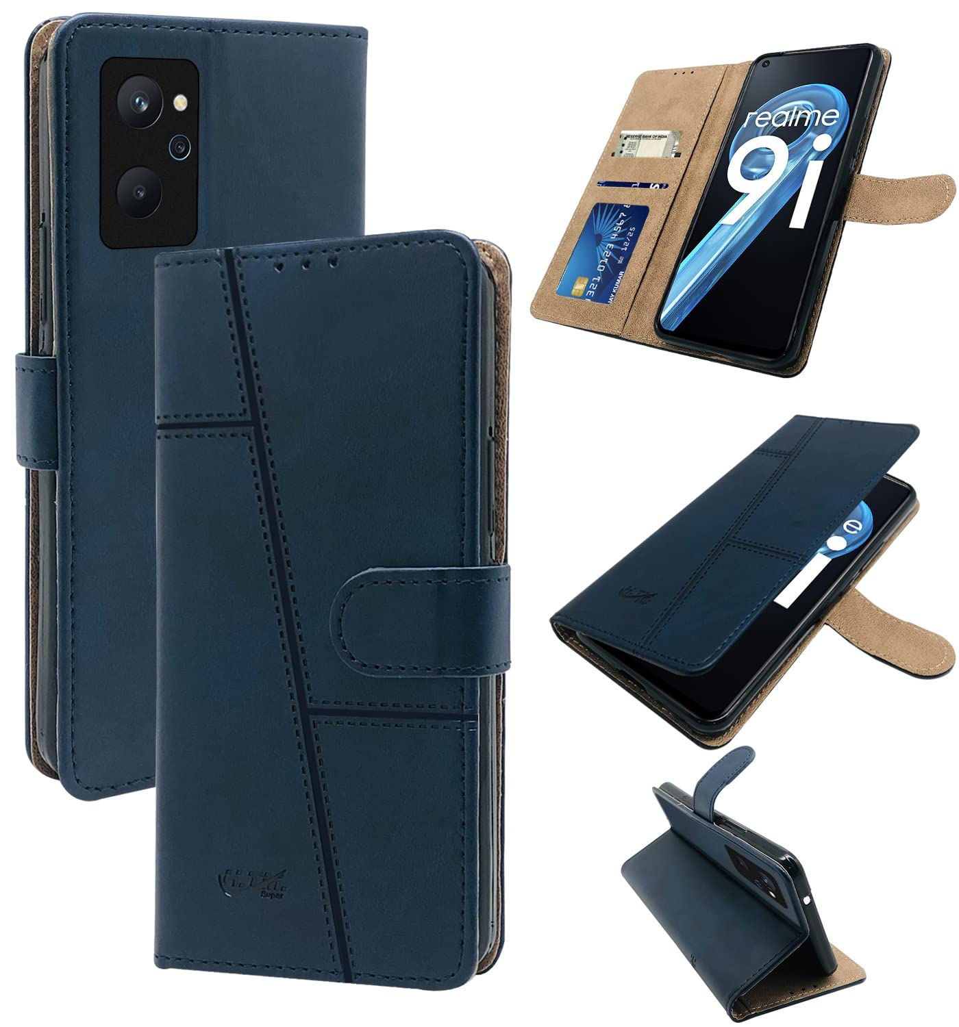 For Realme 9i Flip Cover Case (Stitched Leather with Magnetic Closure)