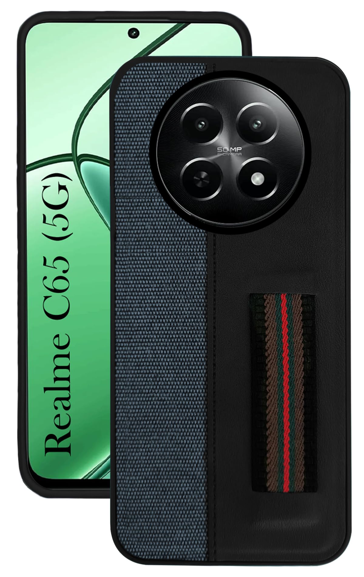 For Realme C65 5G Back Cover Case (Professional PU Leather | Strip Chain Holder Socket)