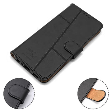 For Vivo Y95 | Vivo Y93 | Vivo Y91 Flip Cover Case (Stitched Leather Finish | Magnetic Closure | Inner TPU | Foldable Stand | Wallet Card Slots)
