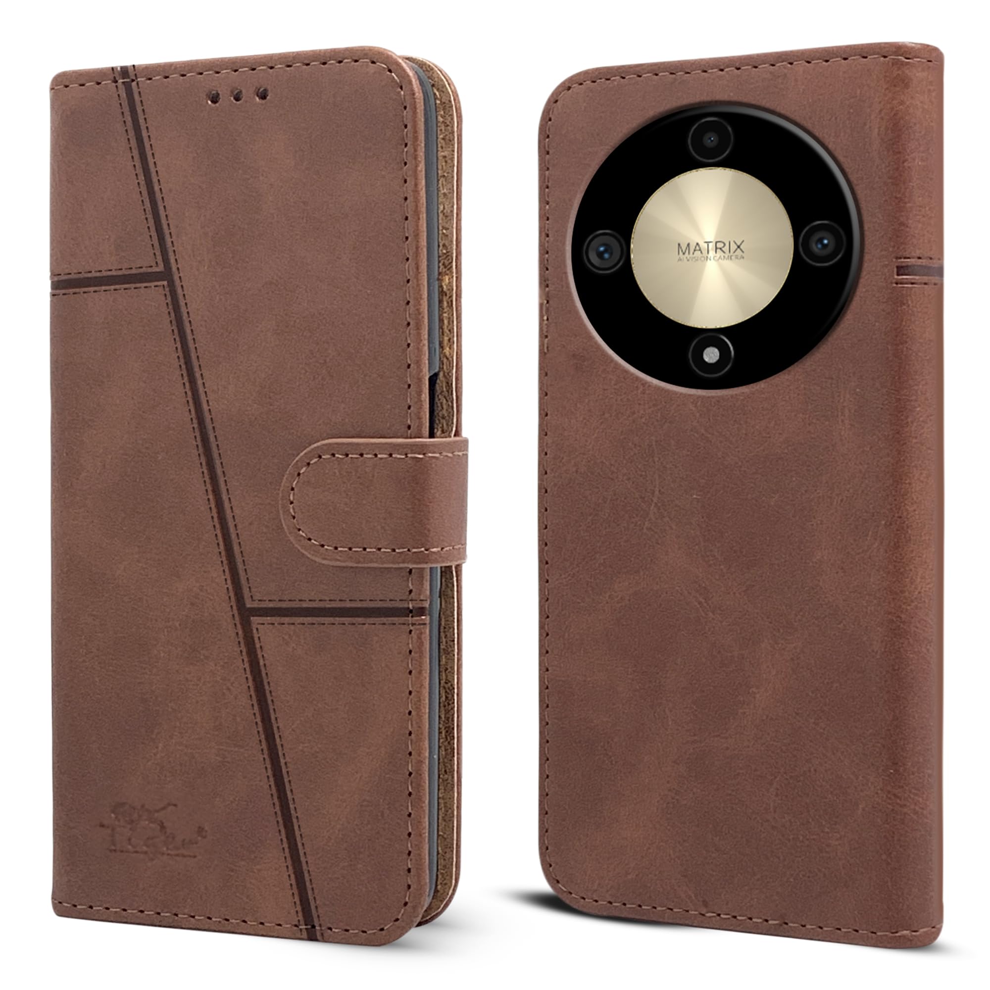For Honor X9B 5G Flip Cover Case (Stitched Leather with Magnetic Closure)