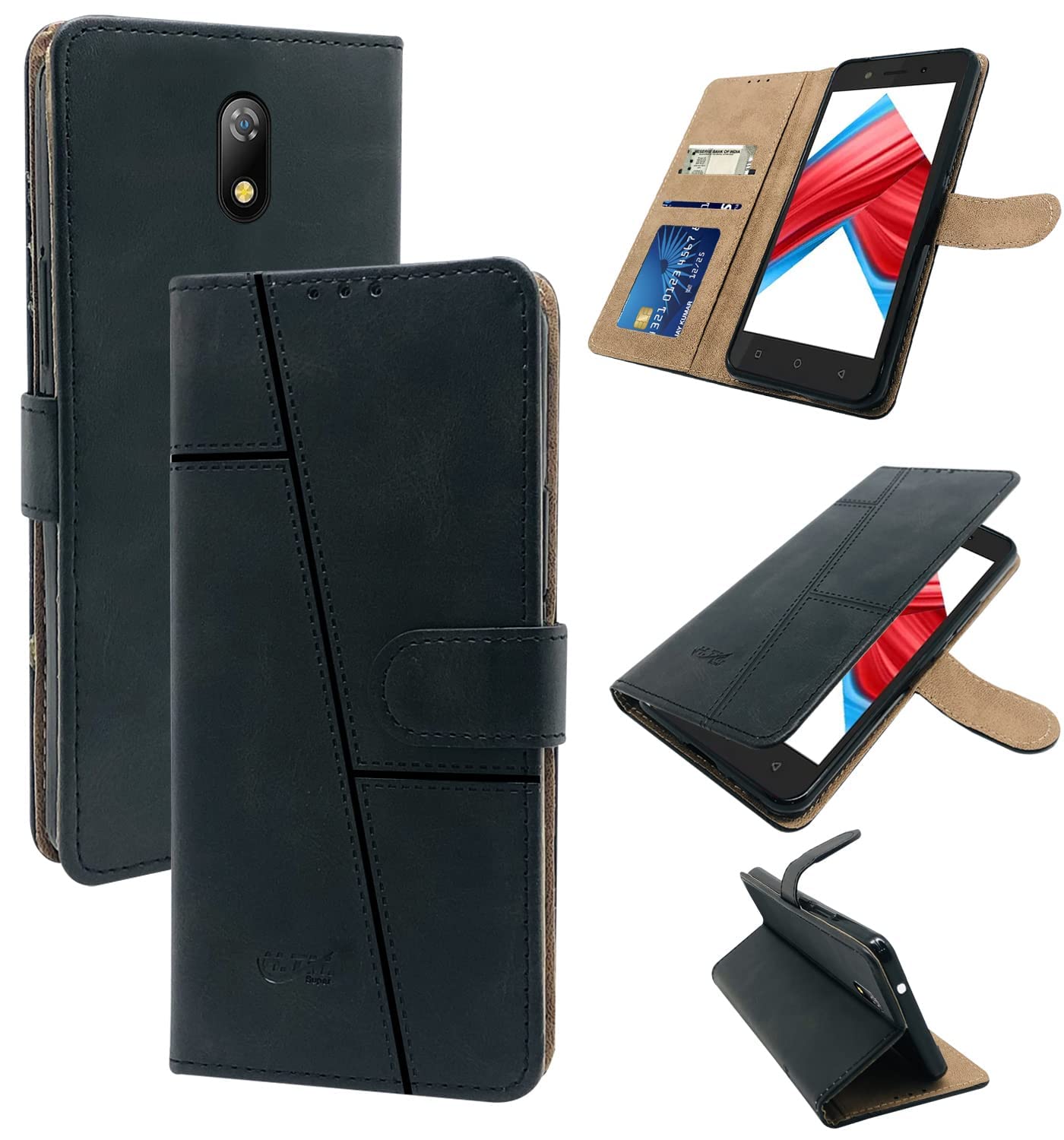 For Itel A23 Flip Cover Case (Stitched Leather Finish | Magnetic Closure | Foldable Stand | Wallet Card Slots)