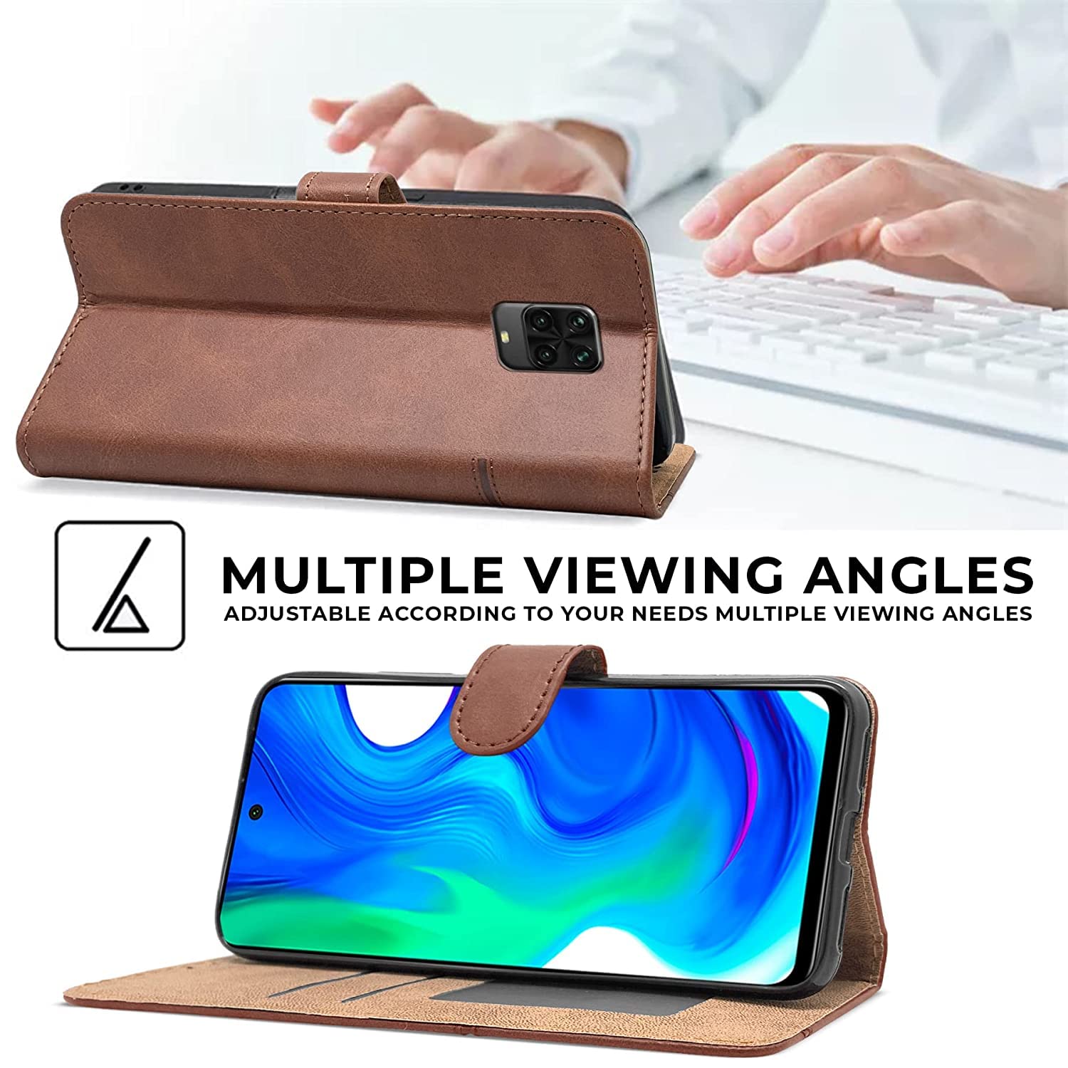 For Xiaomi Mi Redmi Note 9S Flip Cover Case (Stitched Leather with Magnetic Closure)
