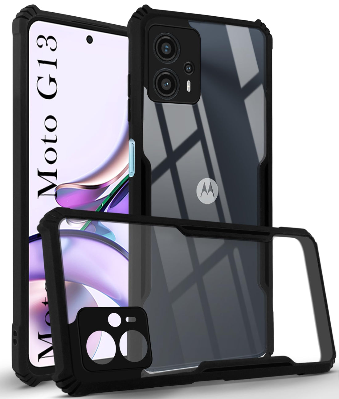 For Motorola Moto G13 Back Cover Case (Shockproof with Polycarbonate Clear Panel)