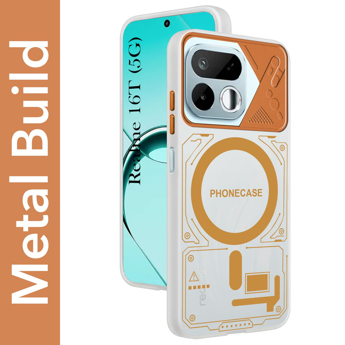 For Realme 16T 5G Metallic Back Cover Case (Metallic Camera Protection & Buttons | Translucent Milky Shade | Hard Polycarbonate)