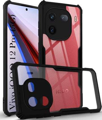 For  iQOO 12 Pro Back Cover Case (Shockproof with Polycarbonate Clear Panel)
