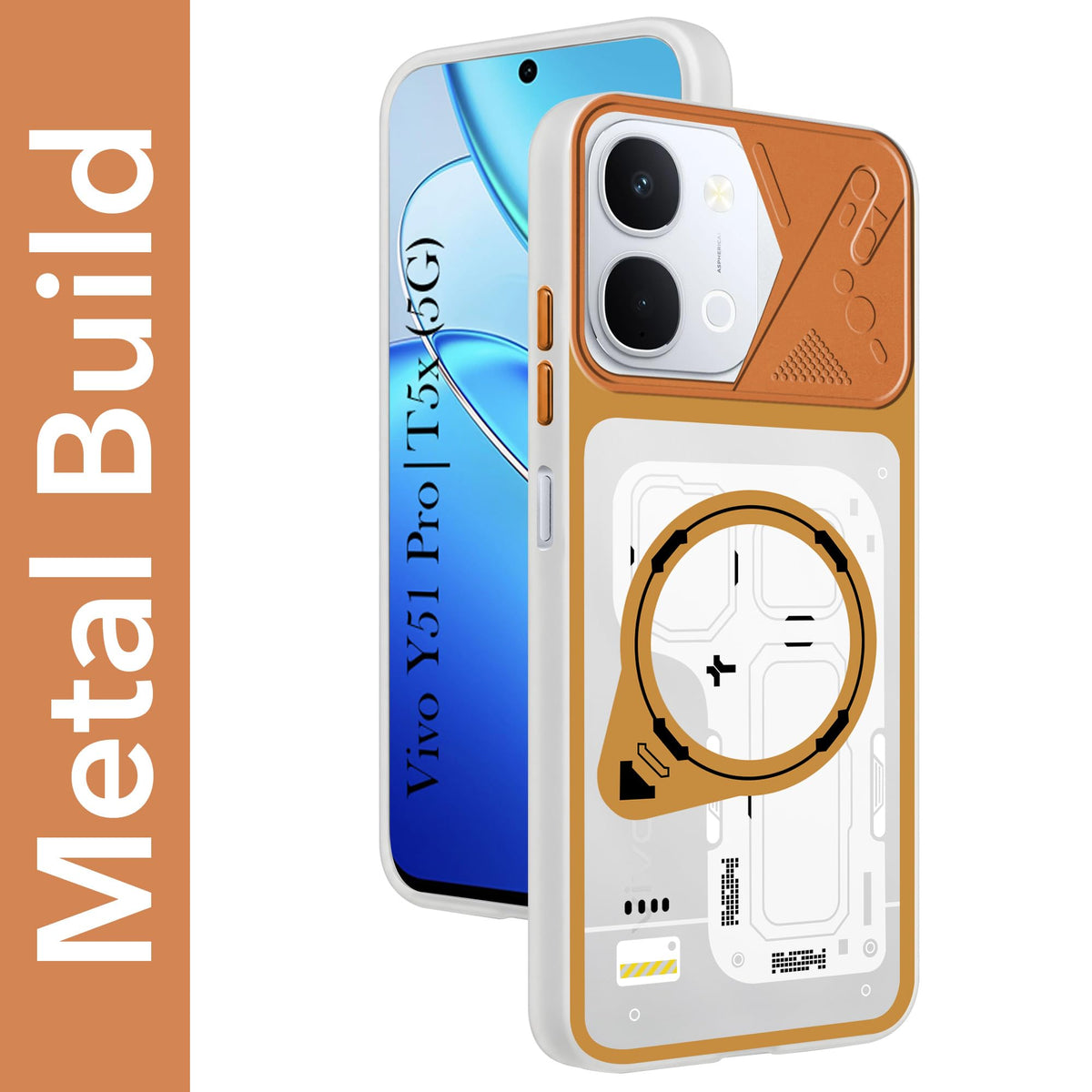 For Vivo Y51 Pro 5G | Vivo T5x Metallic Back Cover Case (Metallic Camera Protection & Buttons | Translucent Milky Shade | Hard Polycarbonate)