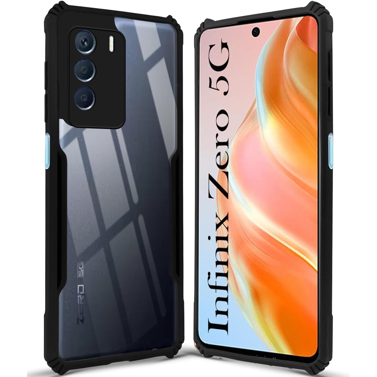 For Infinix Zero 5G Back Cover Case Hybrid (Shockproof with Polycarbonate Clear Panel | Professional Black)
