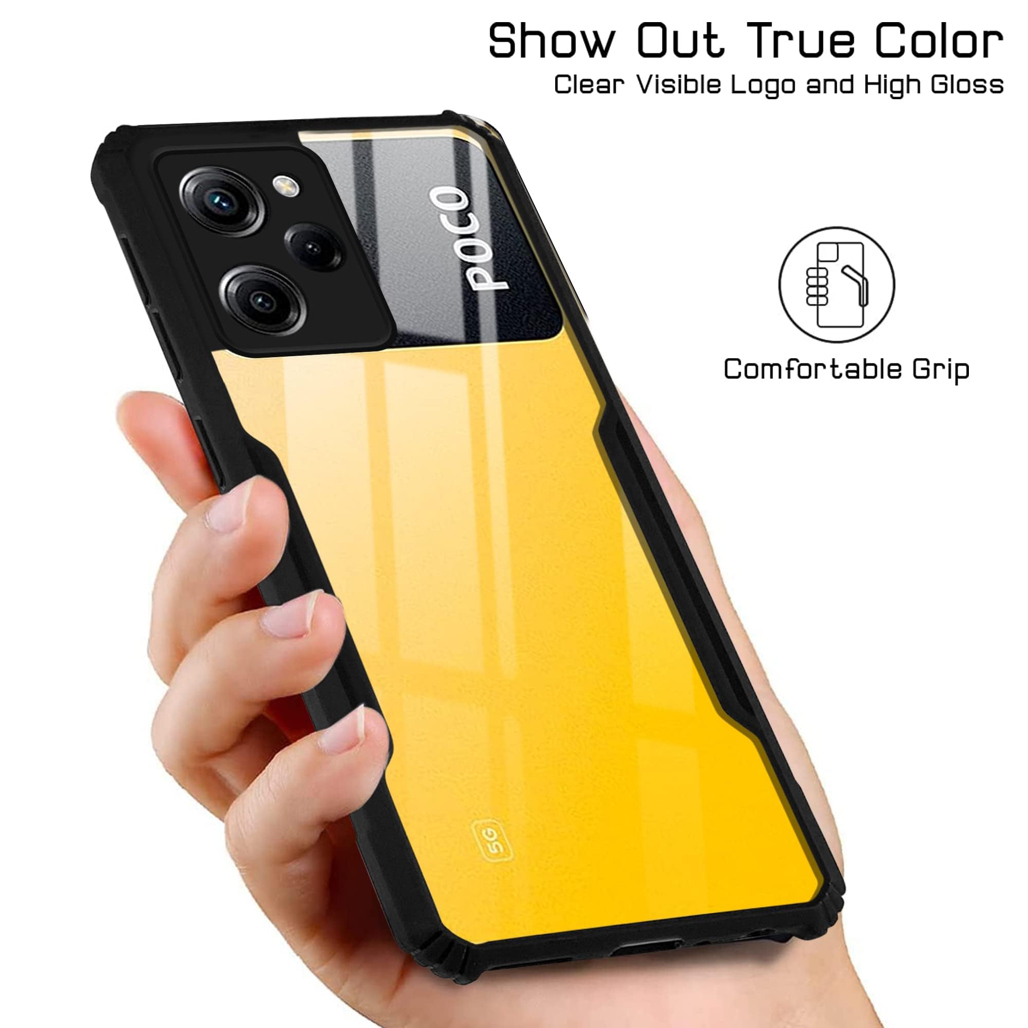 For Poco X5 Pro 5G Back Cover Case (Shockproof with Polycarbonate Clear Panel)