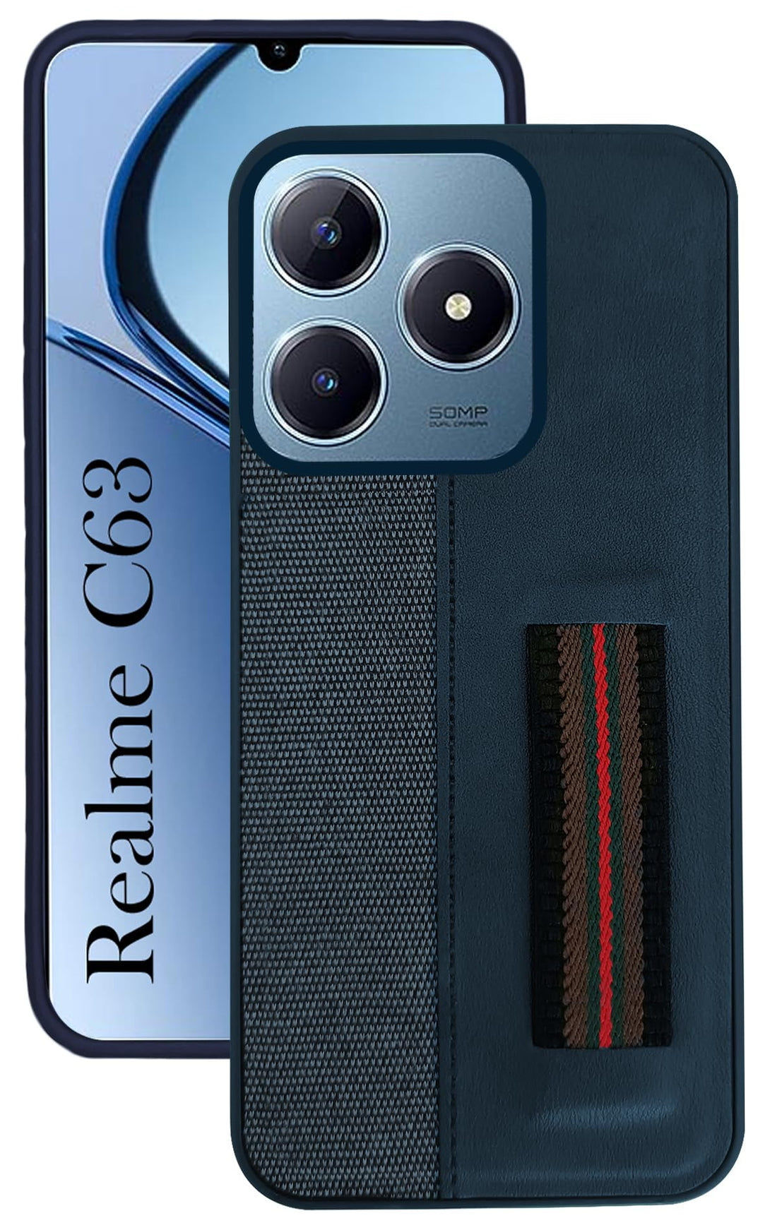 For Realme C63 Back Cover Case ( Professional PU Leather | Strip Chain Holder Socket)