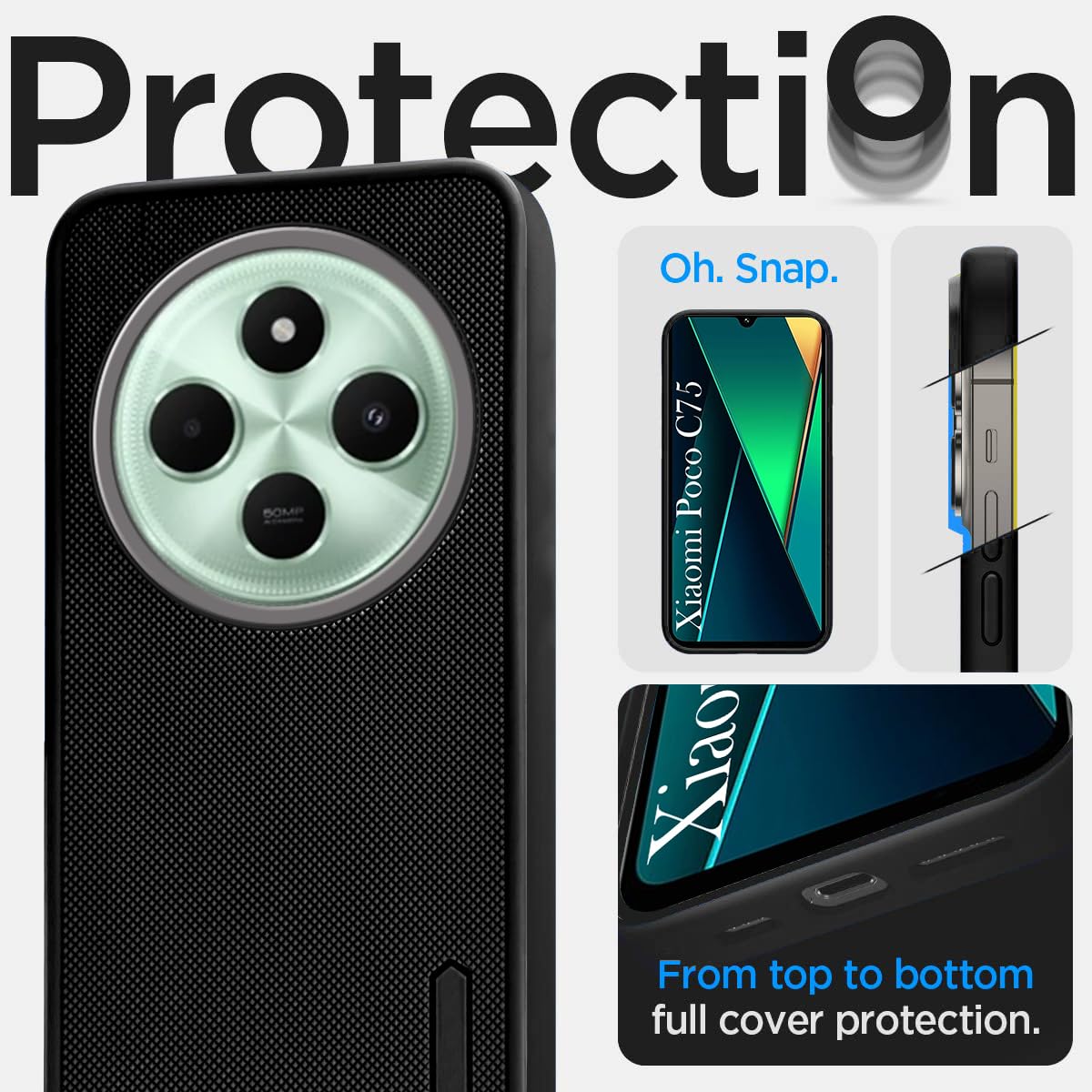 For POCO C75 | Poco M7 Back Cover Case (Textured Grip Design | Micro-Fiber Cloth Inside | Slim and Light Weight | Soft Touch and Feel | Black)
