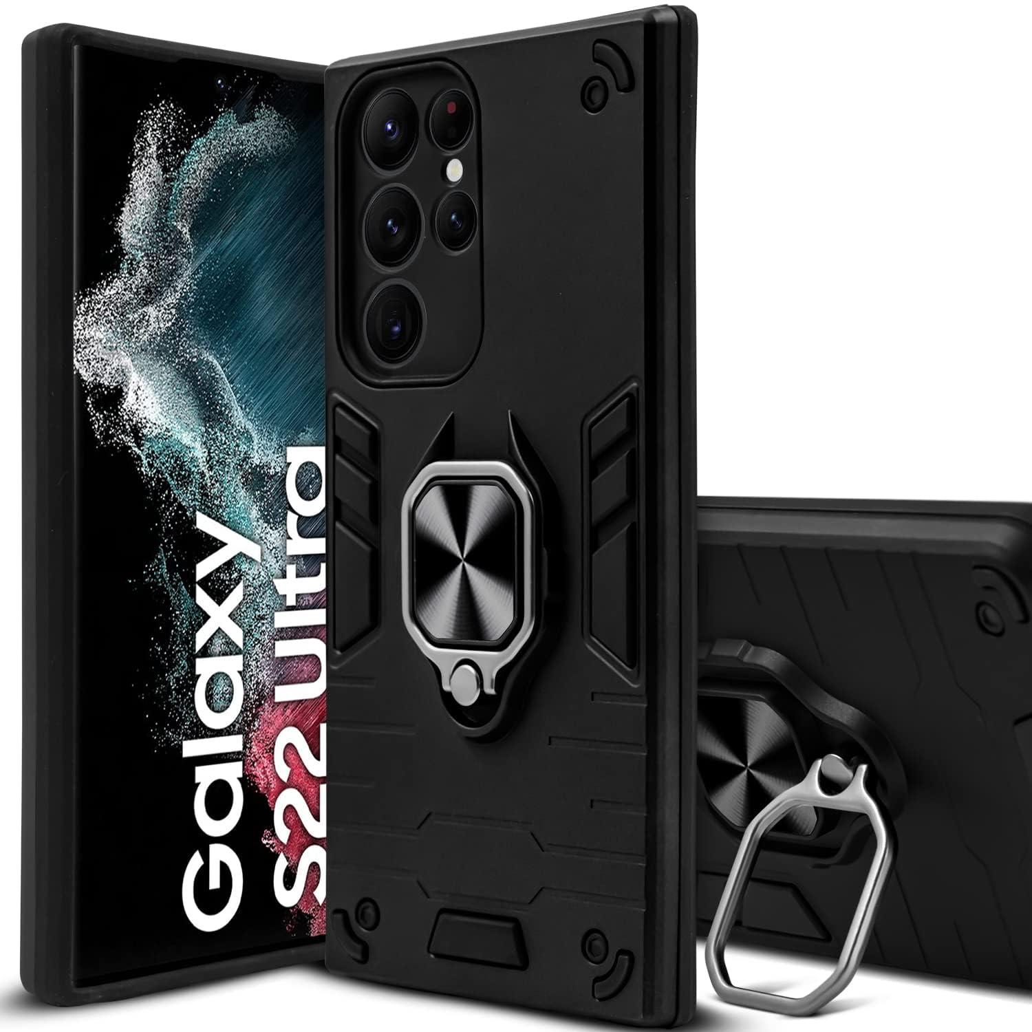 For Samsung Galaxy S22 Ultra 5G Back Cover Case (Shockproof Dual Layer Hybrid Armor | Iron Black)