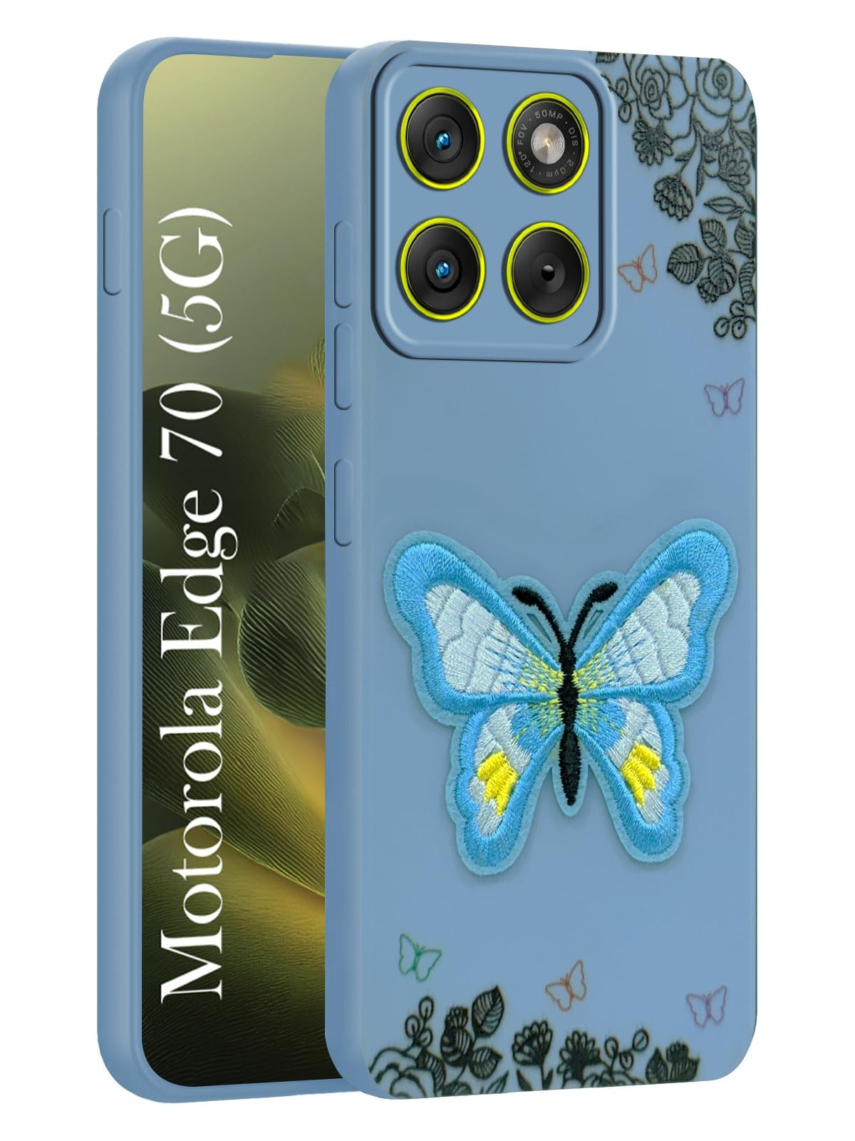 For Motorola Moto Edge 70 Back Cover Case (Soft Butterfly Embroidery | Women Teen Girls | Camera Protection| Matte Silicone)