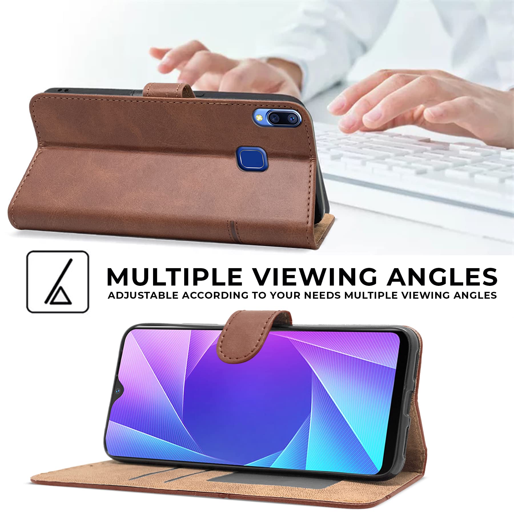 For Vivo Y95 | Vivo Y93 | Vivo Y91 Flip Cover Case (Stitched Leather Finish | Magnetic Closure | Inner TPU | Foldable Stand | Wallet Card Slots)