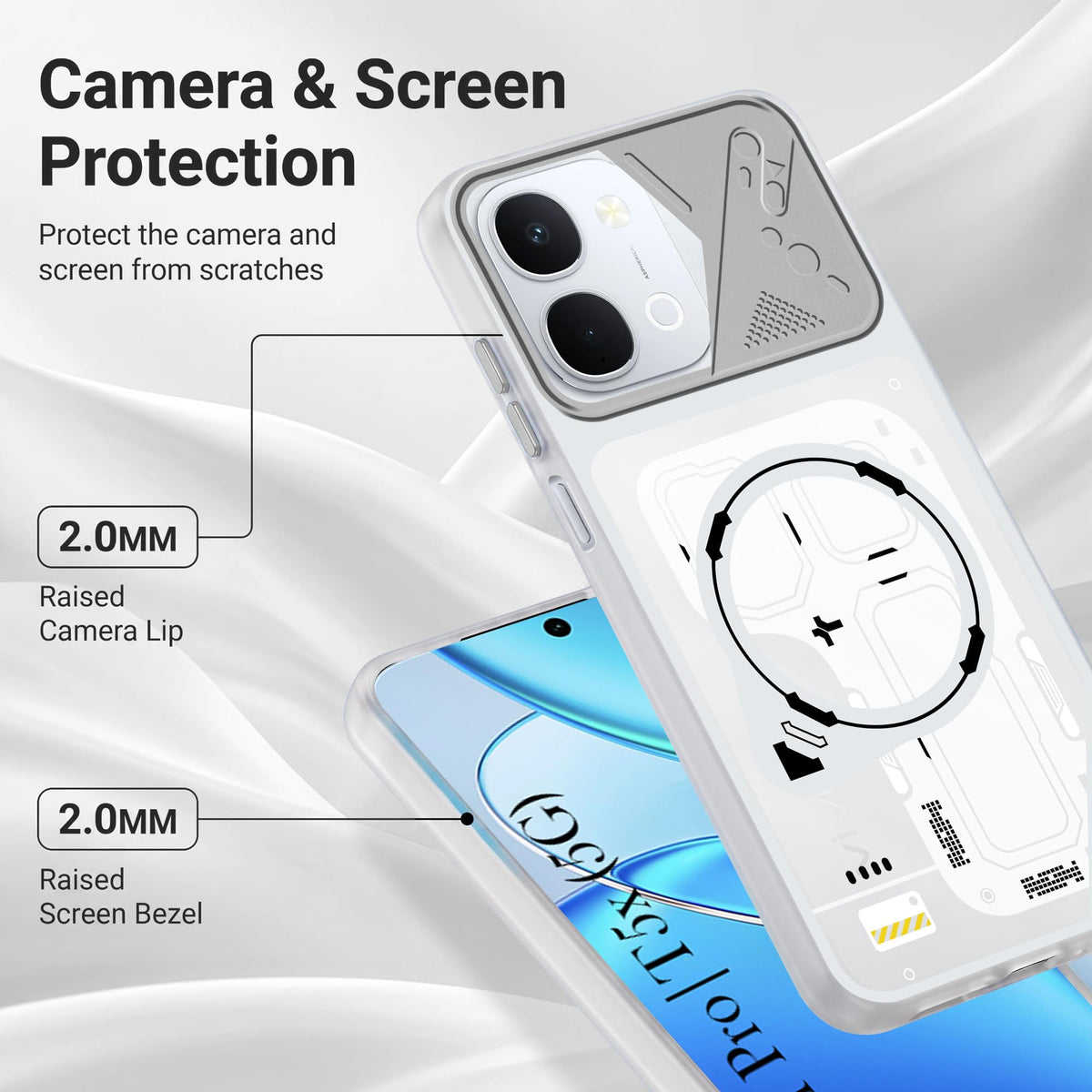 For Vivo Y51 Pro 5G | Vivo T5x Metallic Back Cover Case (Metallic Camera Protection & Buttons | Translucent Milky Shade | Hard Polycarbonate)