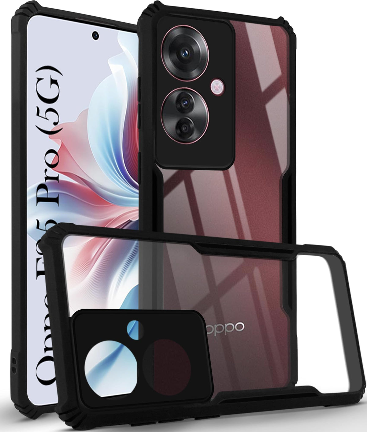 For Oppo F25 Pro 5G Back Cover Case Hybrid (Shockproof with Polycarbonate Clear Panel | Professional Black)