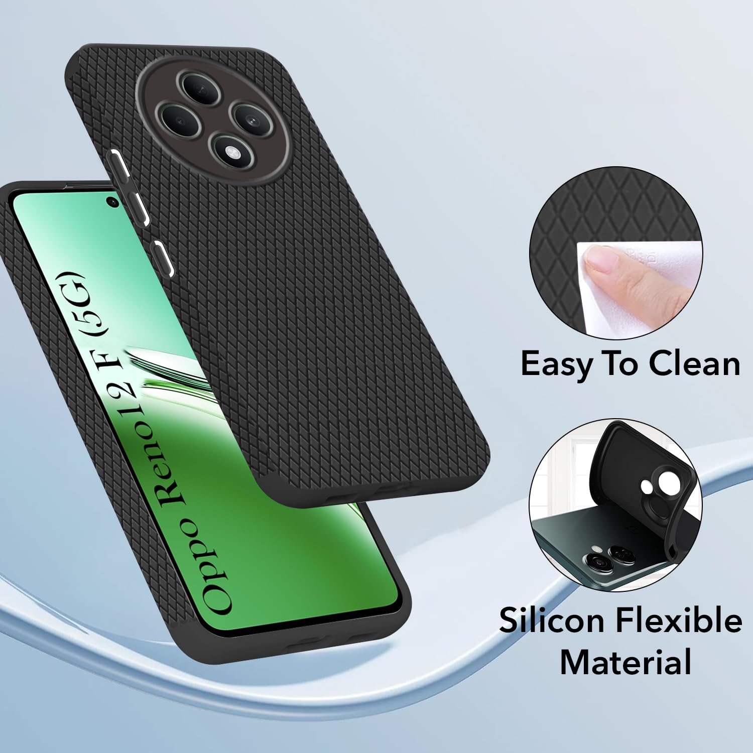 For Oppo Reno 12F 5G Back Cover Case  (Liquid Silicone | Side Grip | Camera Protection)