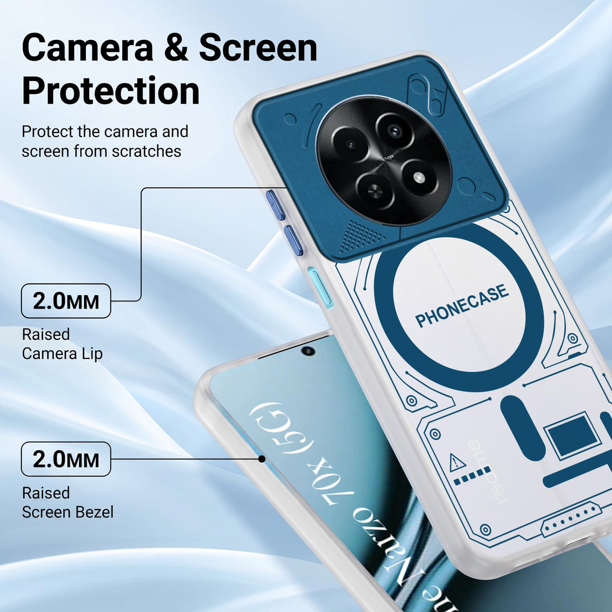 For Realme Narzo 70x 5G Metallic Back Cover Case (Metallic Camera Protection & Buttons | Translucent Milky Shade | Hard Polycarbonate)