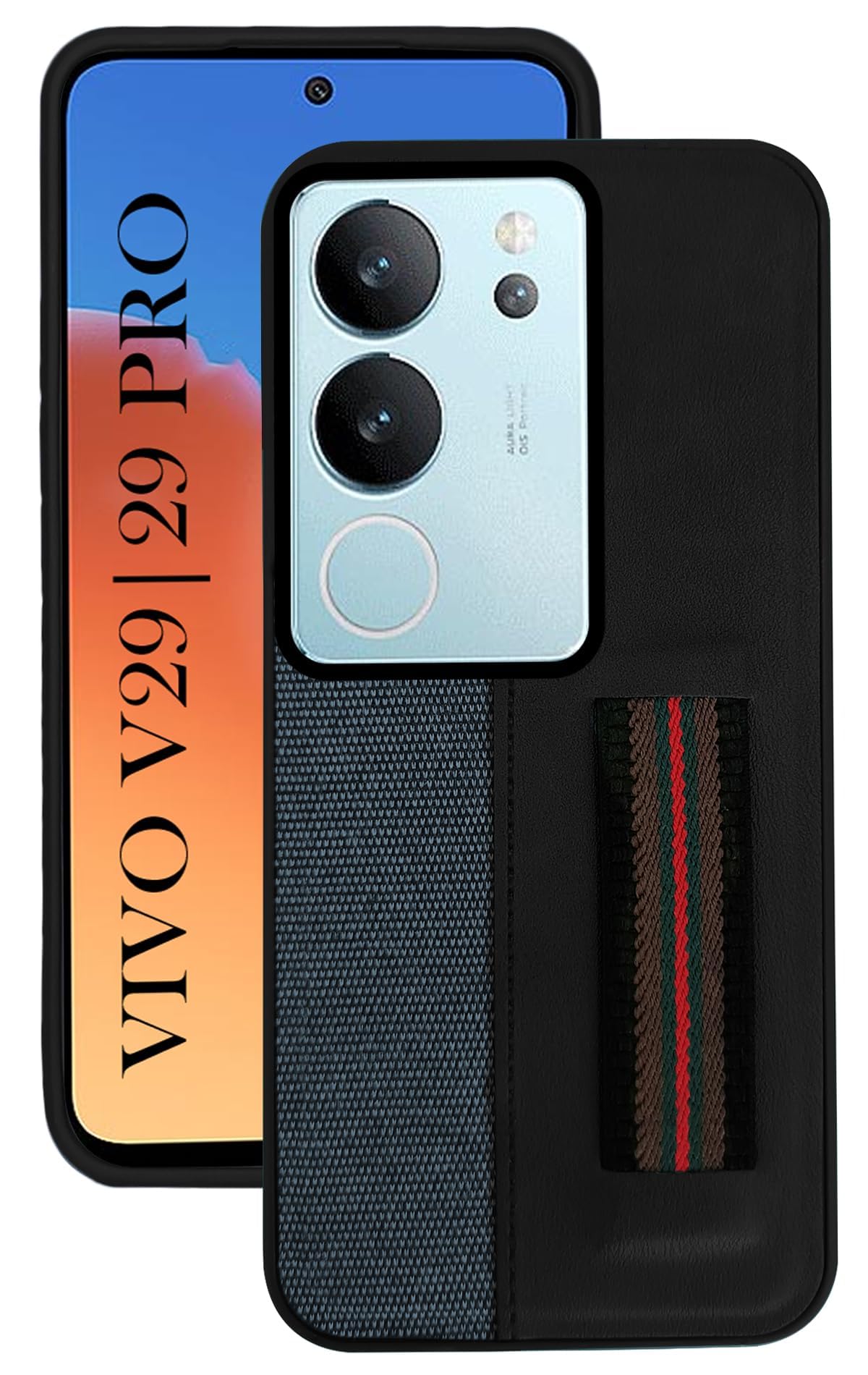 For Vivo V29 | Vivo V29 Pro 5G Back Cover Case (Professional PU Leather | Strip Chain Holder Socket)