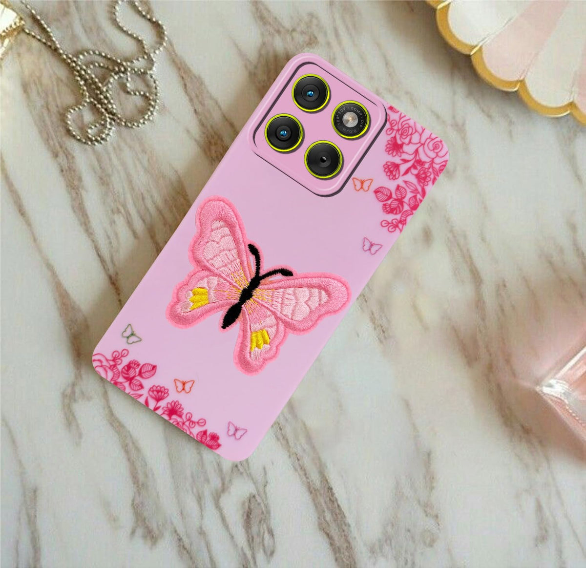 For Motorola Moto Edge 70 Back Cover Case (Soft Butterfly Embroidery | Women Teen Girls | Camera Protection| Matte Silicone)