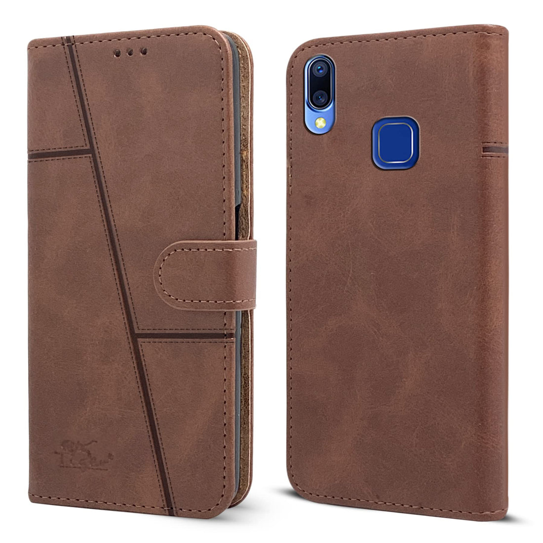 For Vivo Y95 | Vivo Y93 | Vivo Y91 Flip Cover Case (Stitched Leather Finish | Magnetic Closure | Inner TPU | Foldable Stand | Wallet Card Slots)