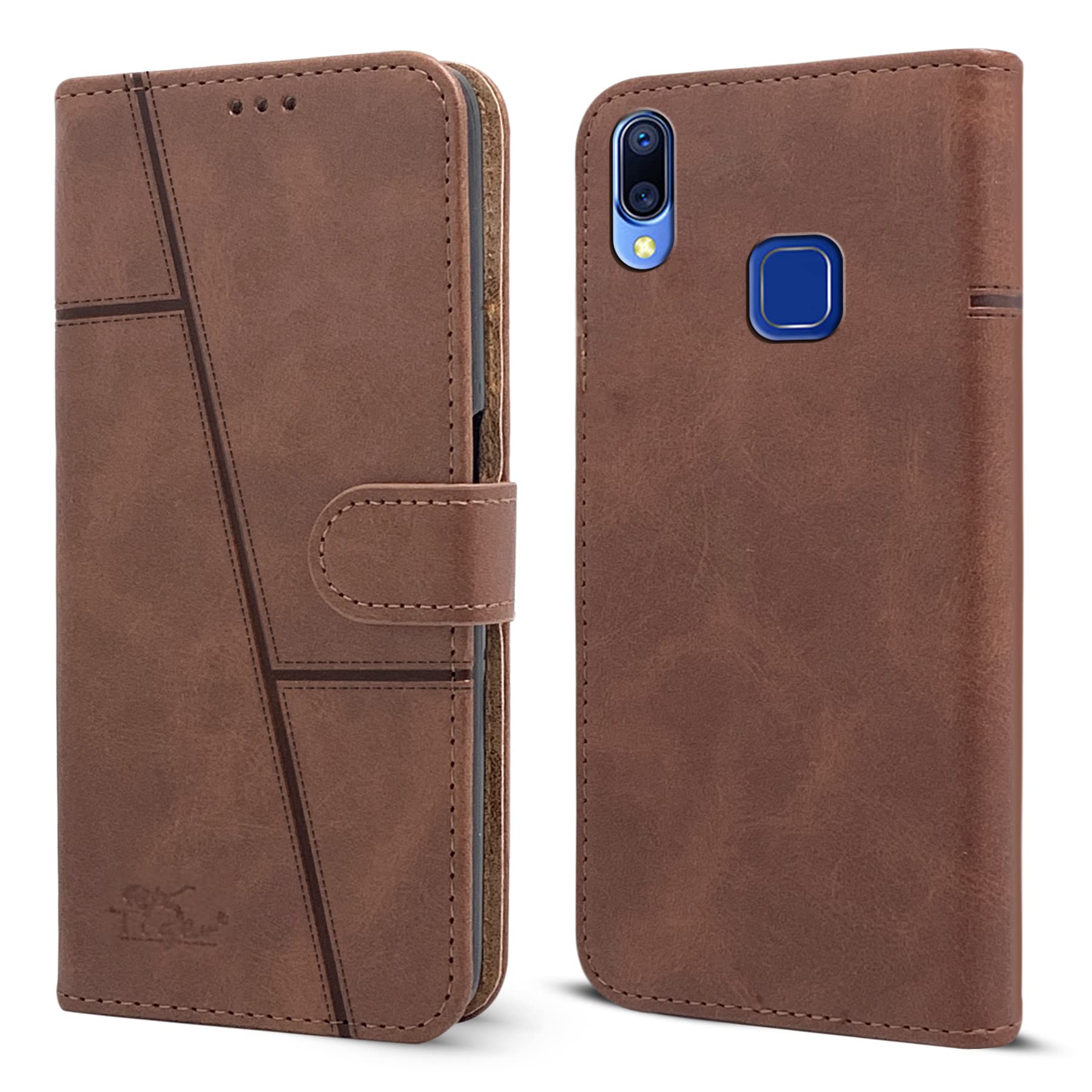 For Vivo Y95 | Vivo Y93 | Vivo Y91 Flip Cover Case (Stitched Leather Finish | Magnetic Closure | Inner TPU | Foldable Stand | Wallet Card Slots)