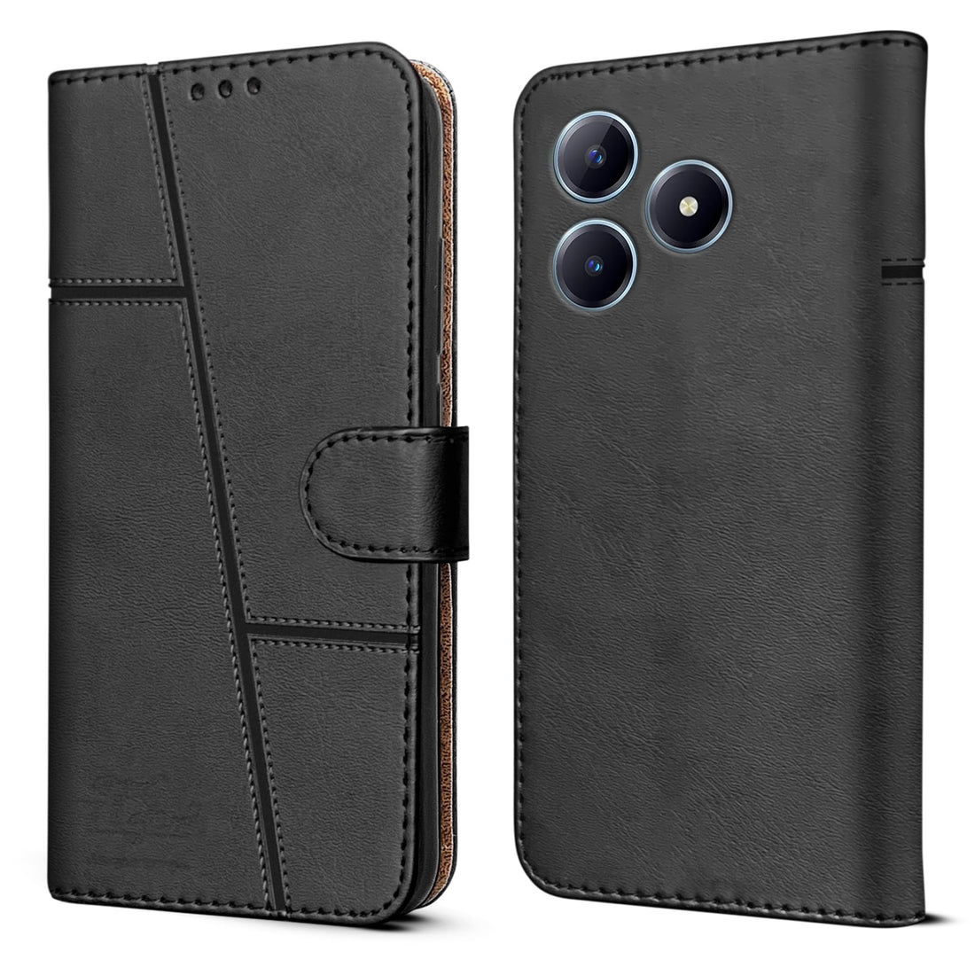 For Realme C63 Flip Cover Case (Stitched Leather with Magnetic Closure)