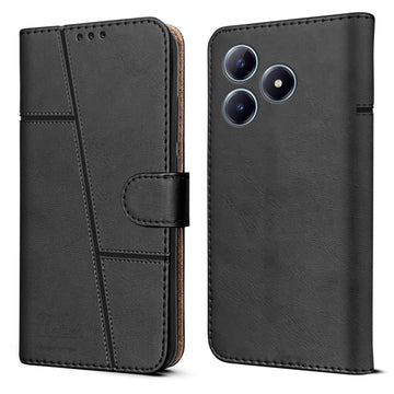 For Realme C63 Flip Cover Case (Stitched Leather with Magnetic Closure)