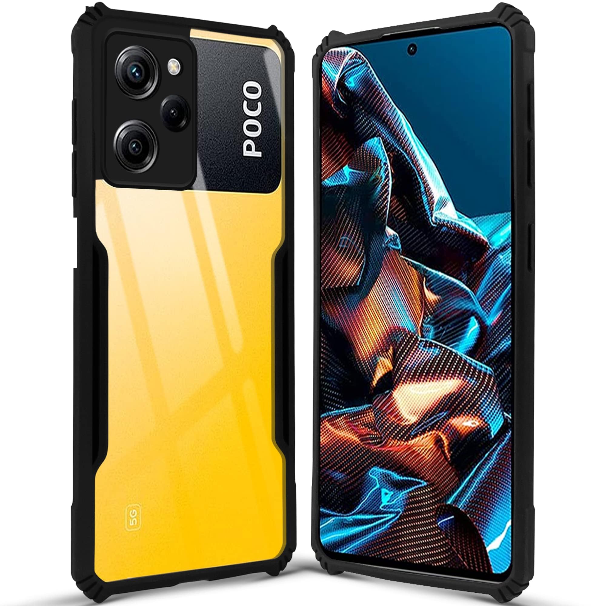 For Poco X5 Pro 5G Back Cover Case (Shockproof with Polycarbonate Clear Panel)