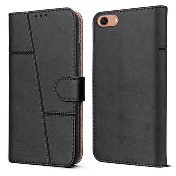 For Oppo A83 Flip Cover Case (Stitched Leather with Magnetic Closure)