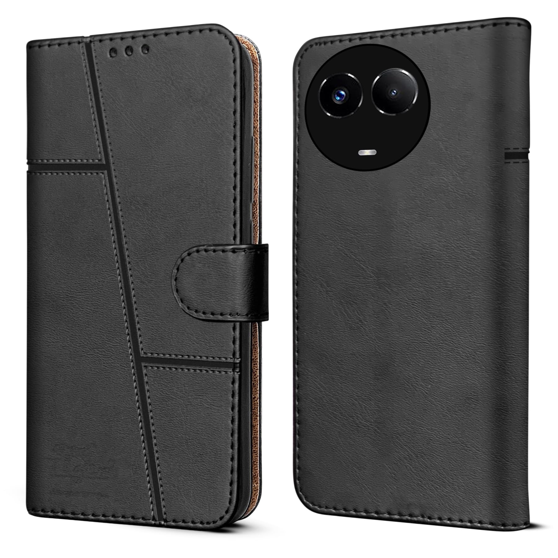 For Realme 11 5G | Realme 11x 5G Flip Cover Case (Stitched Leather with Magnetic Closure)