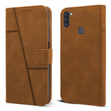 For Samsung Galaxy A11 Flip Cover Case (Stitched Leather Finish | Magnetic Closure | Inner TPU | Foldable Stand | Wallet Card Slots)