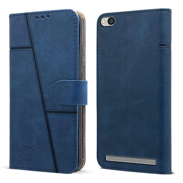 For Xiaomi Mi Redmi 5A Flip Cover Case (Stitched Leather Finish | Magnetic Closure | Inner TPU | Foldable Stand | Wallet Card Slots)