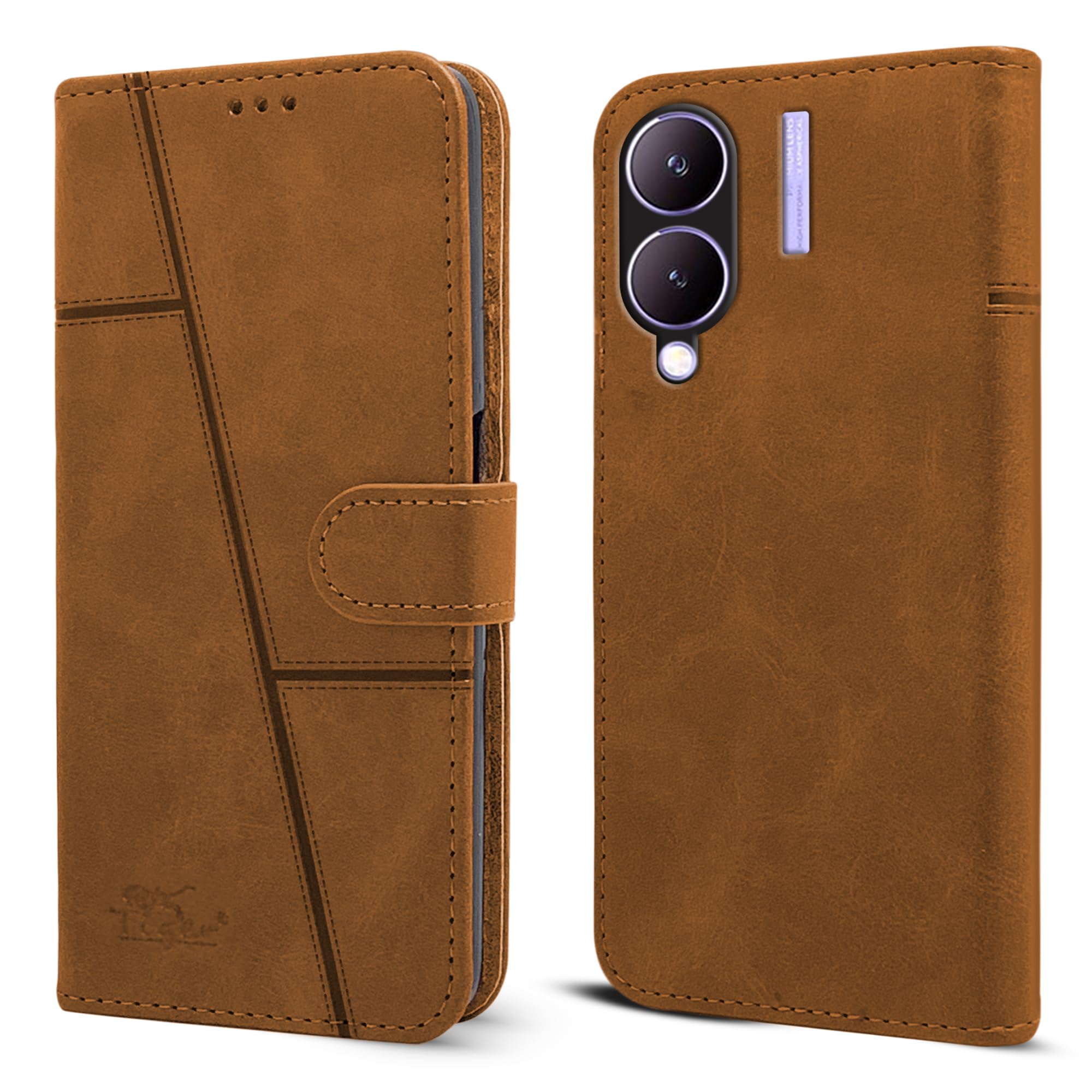 For Vivo Y17s Flip Cover (Faux Leather Stitch)