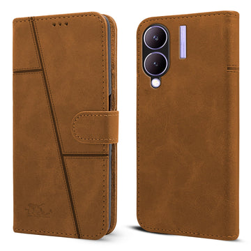For Vivo Y17s Flip Cover (Faux Leather Stitch)