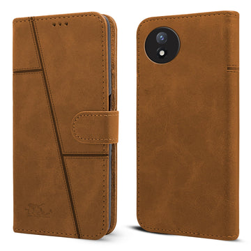 For Vivo Y02 Flip Cover Case (Stitched Leather with Magnetic Closure)