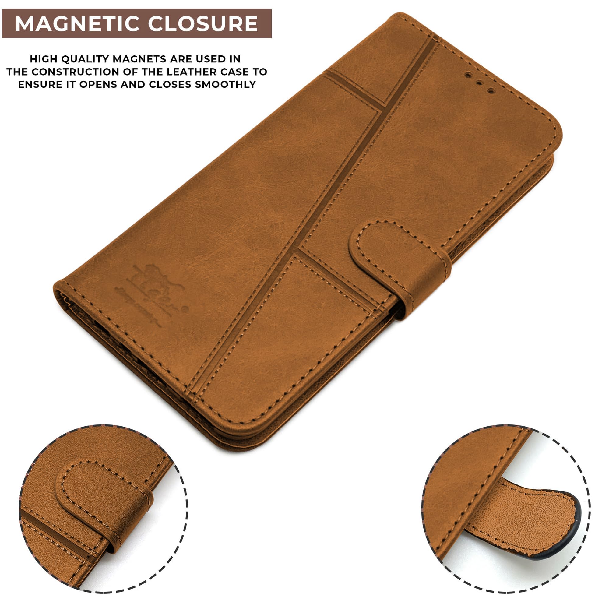 For Vivo Y75 5G | Y55 5G Flip Cover Case (Stitched Leather with Magnetic Closure)