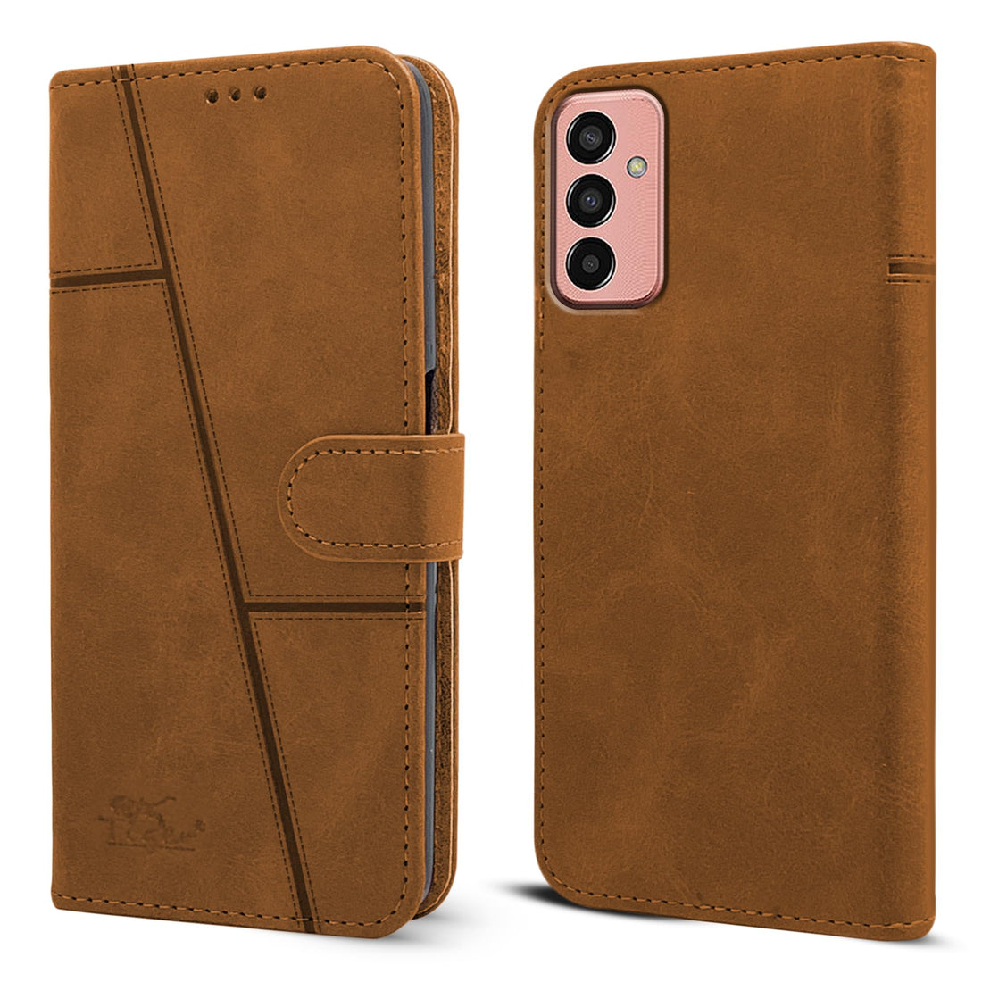 For Samsung Galaxy F13 Flip Cover Case (Stitched Leather Finish | Magnetic Closure | TPU | Foldable Stand | Wallet Card Slots)