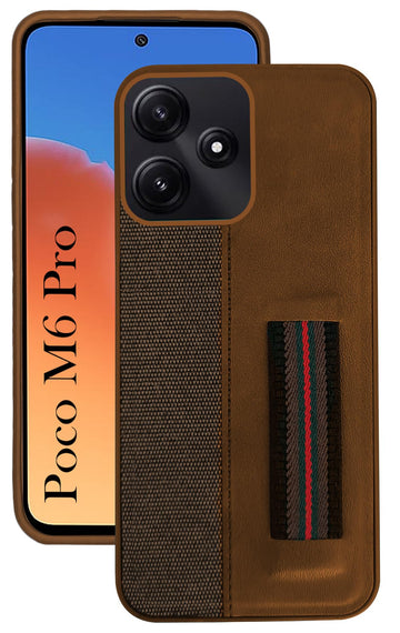 For Poco M6 Pro Back Cover Case (Professional PU Leather | Strip Chain Holder Socket)