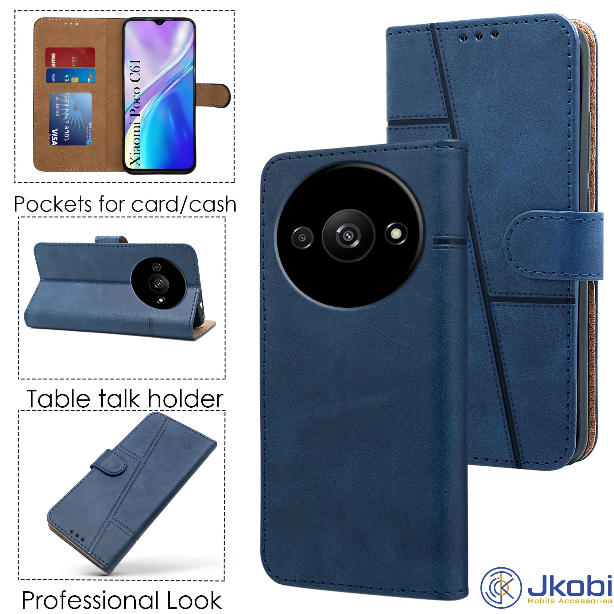 For Xiaomi Poco C61 Flip Cover Case (Stitched Leather with Magnetic Closure)