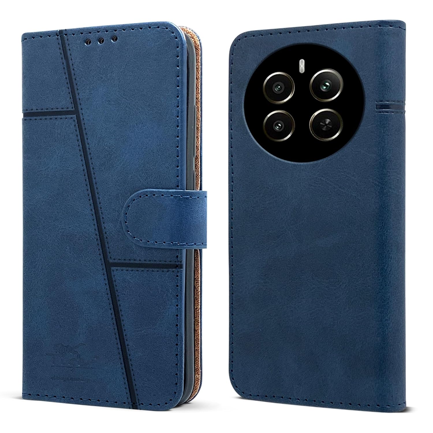 For Realme 12 Plus Flip Cover Case (Stitched Leather with Magnetic Closure)
