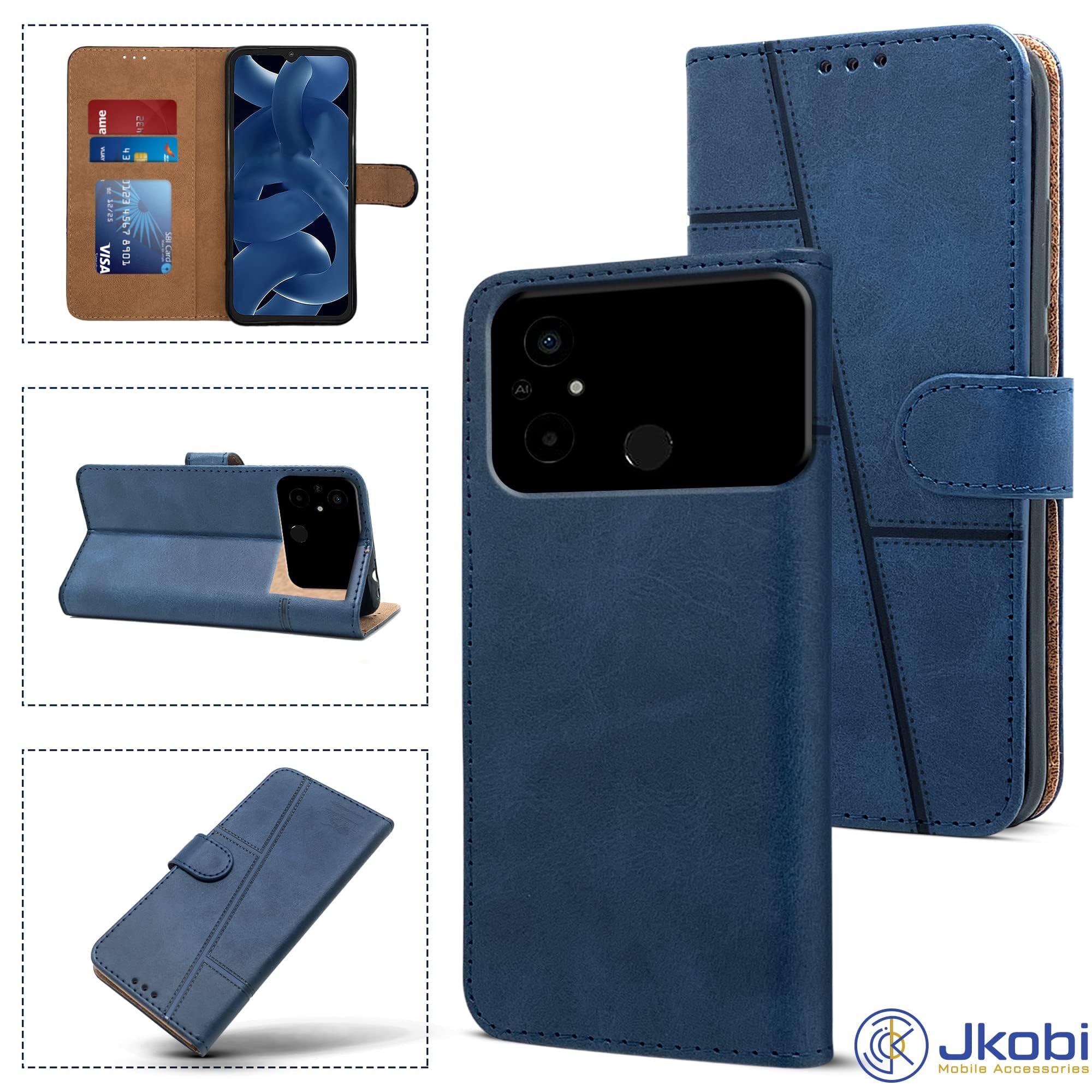 For Poco C55 Flip Cover Case(Stitched Leather with Magnetic Closure)