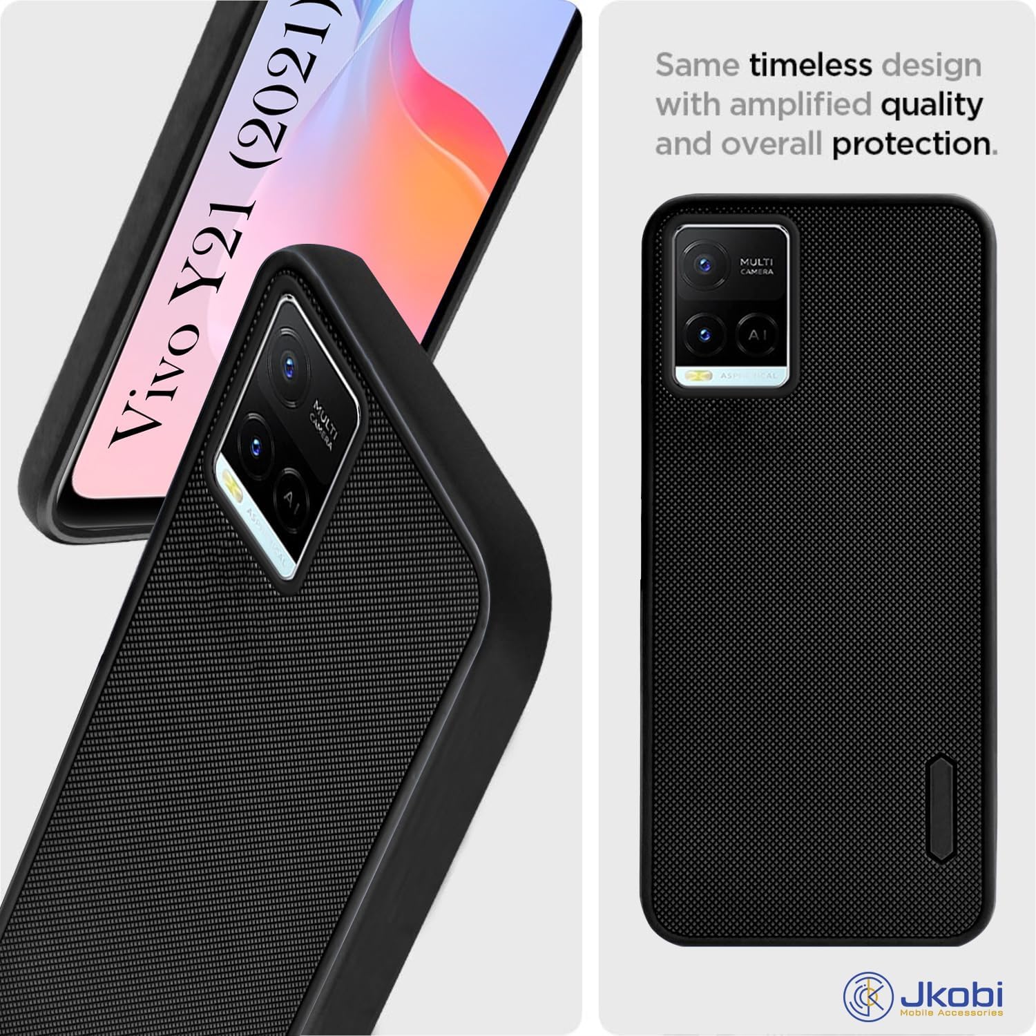 For Vivo Y21 2021  Back Cover Case Rubberised (Textured Grip Design| Micro-Fiber Cloth Inside | Slim and Light Weight | Soft Touch and Feel)