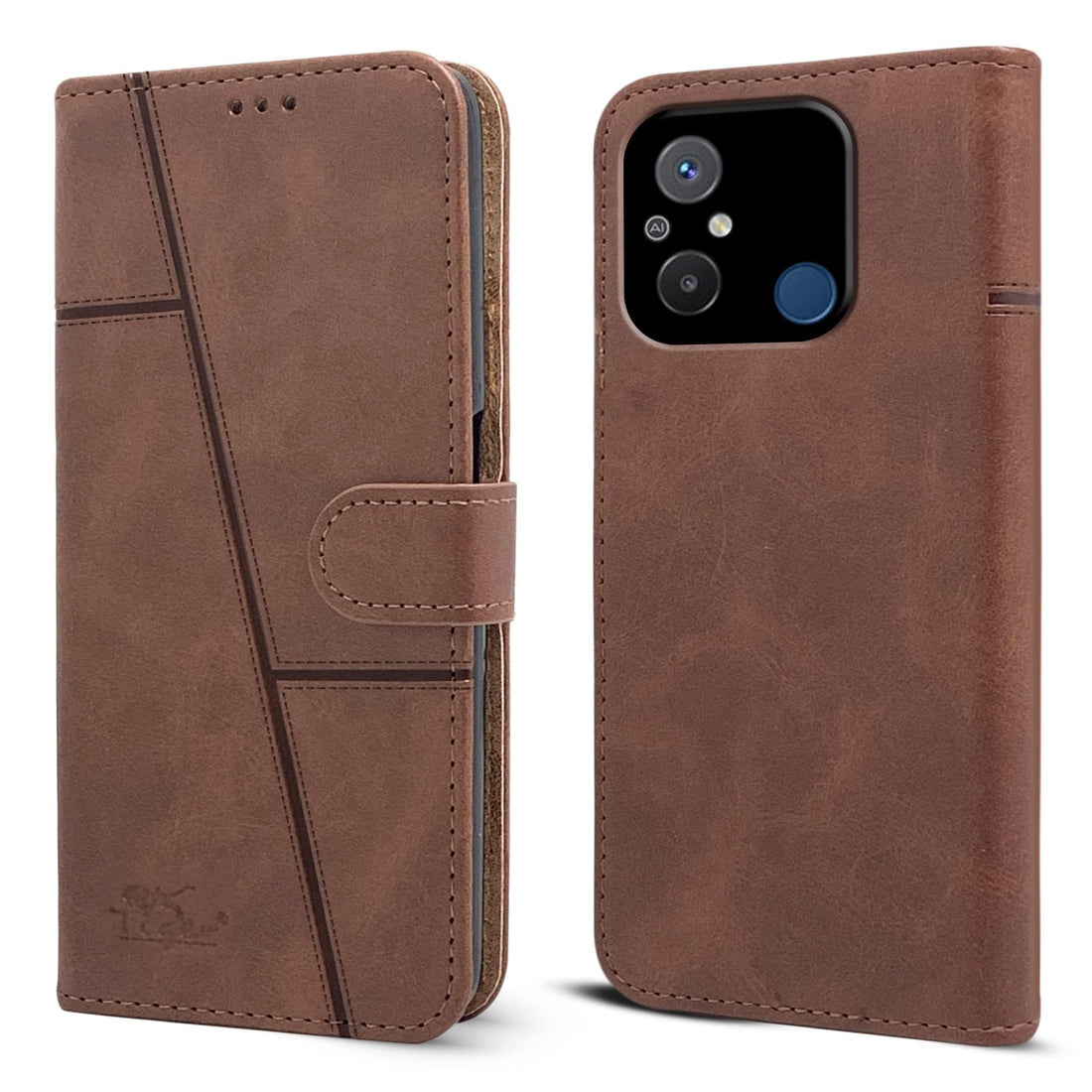For Xiaomi Redmi 12C Flip Cover Case(Stitched Leather with Magnetic Closure)