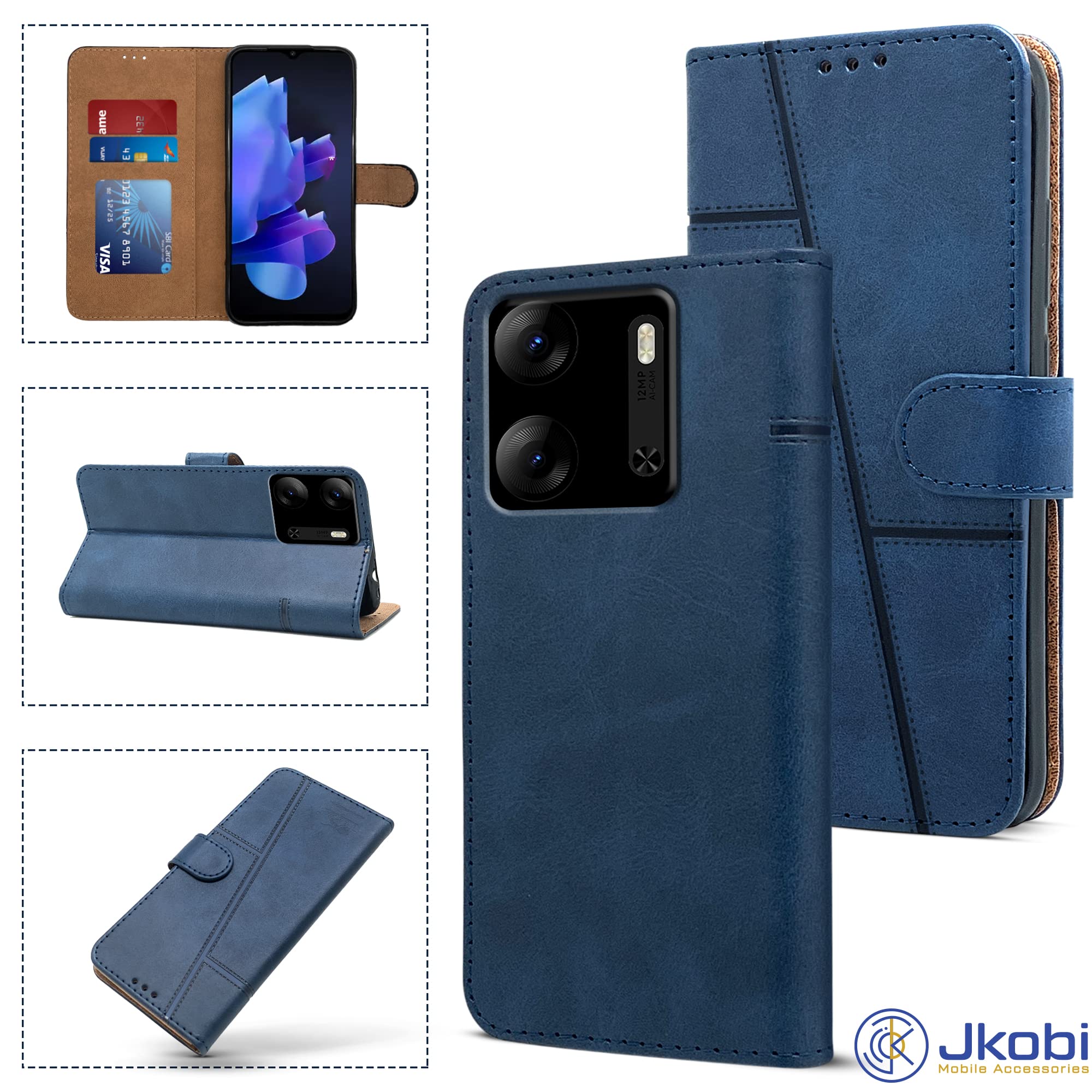 For Tecno POP 7 Pro Flip Cover Case (Stitched Leather with Magnetic Closure)
