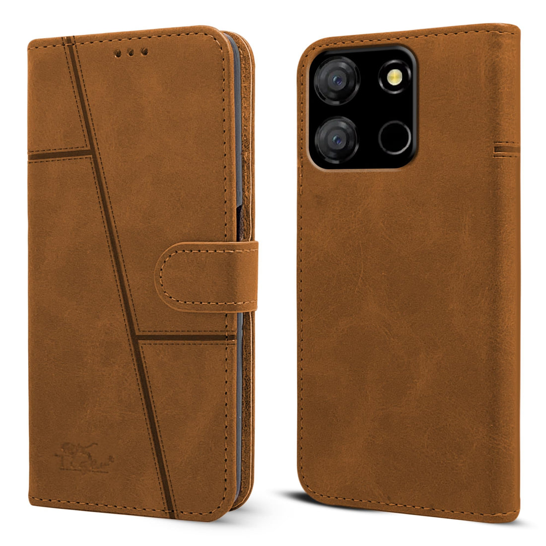 For Itel A60 Flip Cover Case (Stitched Leather with Magnetic Closure)